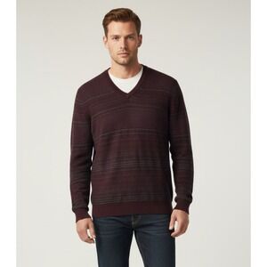 Perry‎ Ellis Merino Blend Men's Size XXL Burgundy V-Neck Long Sleeve Sweater